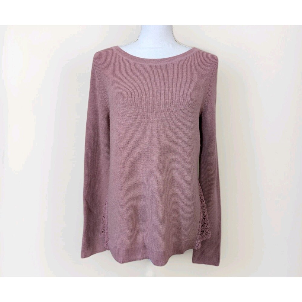 H by Halston Sweater Womens XS Pink Wool Blend Lace Knit Lightweight Pullover